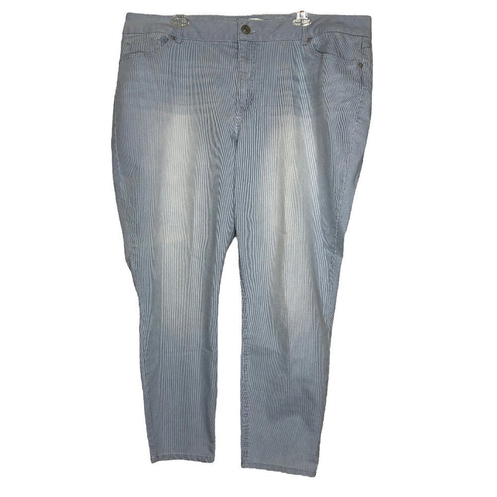 new - ARTISAN NY Light Blue Railroad-Striped High-Rise Ankle Jeans - Size 20W
